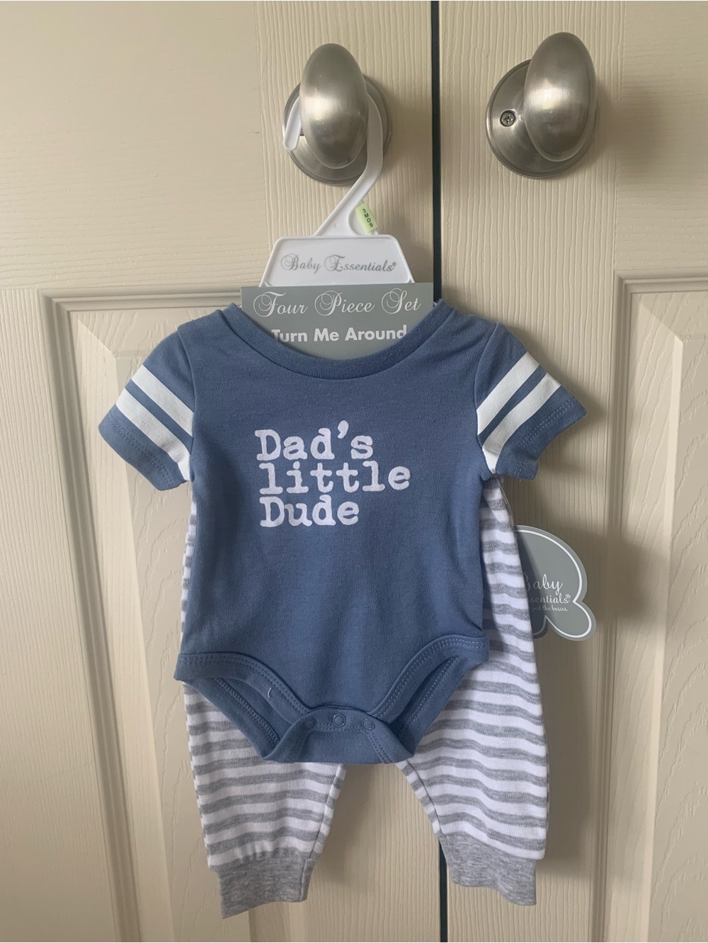Dad's Little Dude Blue Baby Bodysuit & Striped Pants Set
